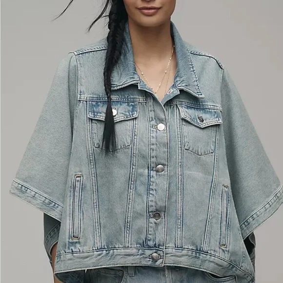 PILCRO - The Weston Cape Denim Boyfriend Jacket - Sz L/XL - Picture 1 of 6